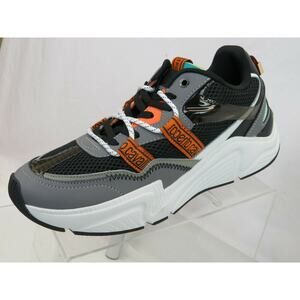 NIB ROBERTO CAVALLI SPORT GRAY BLACK LEATHER SUEDE MESH LOGO SNEAKERS 43 10